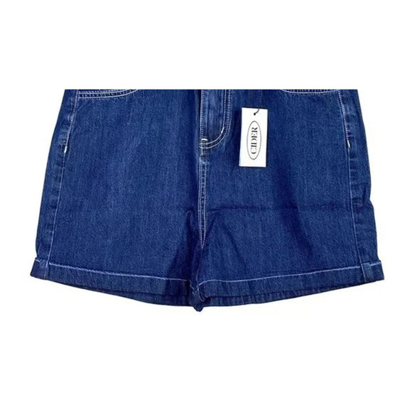 NWT Cotton Dark Wash Back Heart Shape Patch High Rise Shorts Small Blue #3145 - Picture 3 of 14